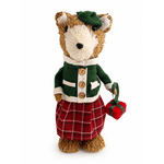 Urso Em Pé Palha Roupa Xadrez 34cm Decoração Natal