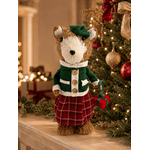 Urso Em Pé Palha Roupa Xadrez 34cm Decoração Natal