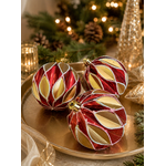 Jogo 3 Bolas De Natal Arabesco Vermelho e Dourado 8cm