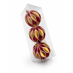 Jogo 3 Bolas De Natal Arabesco Vermelho e Dourado 8cm
