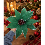 Flor Natalina Poinsetia Verde com Detalhes Branco