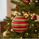 Jogo 3 Bolas de Natal Decorada Vermelho e Dourado 10cm 