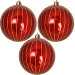 Jogo 3 Bolas Decoradas Vermelha Com Dourado Brilho 10 Cm
