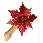 Flor Natalina Poinsetia Aveludado Vermelho Com Dourado