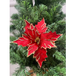 Flor Natalina Poinsetia Aveludado Vermelho Com Dourado