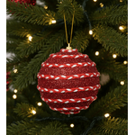 Jogo 2 Bolas de Natal Decorada Vermelho e Branco Brilho 12cm