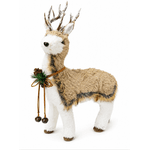 Rena Decorativa Natal Em Pé Sisal Bege E Branco 38cm Rustica