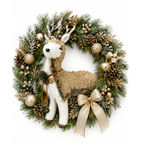 Rena Decorativa Natal Em Pé Sisal Bege E Branco 38cm Rustica