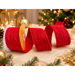 Fita Natalina Aramada 6,3cm Tricot Vermelho 9,14m