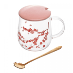 Caneca de Vidro Borossilicato com Tampa e Colher Sakura 500ml Wolff