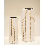 Vaso Decorativo Cerâmica Branco com Dourado 35cm