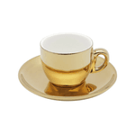Conjunto 6 Xícaras 90 ml para Café Porcelana Dourado com Pires e Suporte Wolff