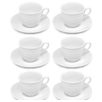 Jogo Xícaras Chá Com Pires Anne 150ml Porcelana Branca 6 Peças