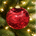 Jogo De 3 Bolas De Natal Escama Vermelho Brilho 10cm