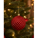 Jogo 3 Bolas de Natal Decorada Vermelho Brilho 10cm Natal