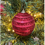 Jogo De 3 Bolas De Natal Vermelho Brilho Lantejoula 10cm