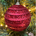 Jogo De 3 Bolas De Natal Vermelho Brilho Lantejoula 10cm