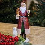 Papai Noel em Resina Vermelho com Urso e Esquilo 32cm