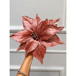 Flor Natalina Poinsetia 26cm Rosa Veludo Com Lantejoula