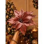 Flor Natalina Poinsetia 26cm Rosa Veludo Com Lantejoula