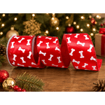 Fita De Natal Vermelha 6,3cm Com Ossinhos 9,14mts Pet