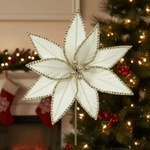 Flor Natalina Poinsetia Veludo Creme com Detalhes Strass