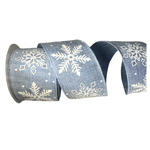 Fita Natalina Azul Floco de Neve Branco Natal 6,3cmx9,14m