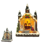 Vila Religiosa Natal Igreja Com Movimentos e Luz Colorido 26x18x17cm