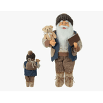 Papai Noel Em Pé Marrom Azul Com Ursinho E Livro 30cm