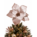 Flor Natalina Poinsetia Rosa Com Brilho Borda