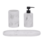 Kit Lavabo Banheiro 3 Peças Branco Marmorizado Mart