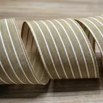 Fita Natalina Aramada 6,3cm Bege Listra Branca 9,14m