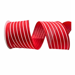 Fita Natalina Aramada 6,3cm Vermelho Listra Branca 9,14m