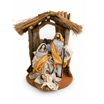 Cenário Presépio Madeira Palha E Dourado 35cm Natal