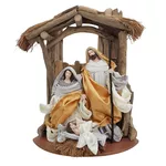 Cenário Presépio Madeira Palha E Dourado 35cm Natal