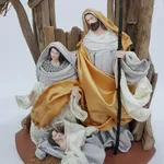 Cenário Presépio Madeira Palha E Dourado 35cm Natal