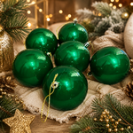 Jogo 6 Bolas De Natal Tubo Verde Perolada 8 Cm