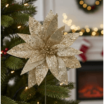 Flor Natalina Poinsetia Champagne Luxo Brilho Natal