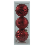 Jogo 3 Bolas Decorada Vermelho Fosco 12cm Natal Florarte