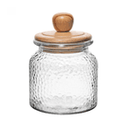 Porta Mantimento de Vidro Martelado com Tampa de Bambu 640ml Wolff