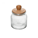 Porta Mantimento de Vidro Martelado com Tampa de Bambu 640ml Wolff