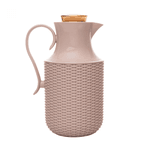 Garrafa Térmica de Plástico Bege com Tampa Dourada Vintage Rattan 1L Wolff