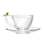 Conjunto 4 Xícaras de Café com Pires Golden Bird 80ml Cristal Ecológico Wolff