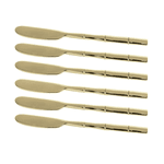Jogo 6 Espatulas Steel Wood Aco Inox Cabo Estilo Bambu Dourado