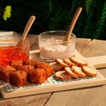 2 Petisqueiras Wolff De Vidro Com Colher E Bandeja De Bambu