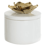 Caixa Decorativa Ceramica Flor Branco E Dourado 14cm