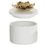 Caixa Decorativa Ceramica Flor Branco E Dourado 14cm