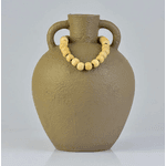 Vaso Rústico Marrom Claro Com Colar Em Cerâmica 25cm
