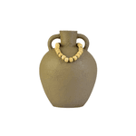 Vaso Rústico Marrom Claro Com Colar Em Cerâmica 25cm