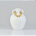 Vaso Rústico Branco Com Colar Em Cerâmica 25cm